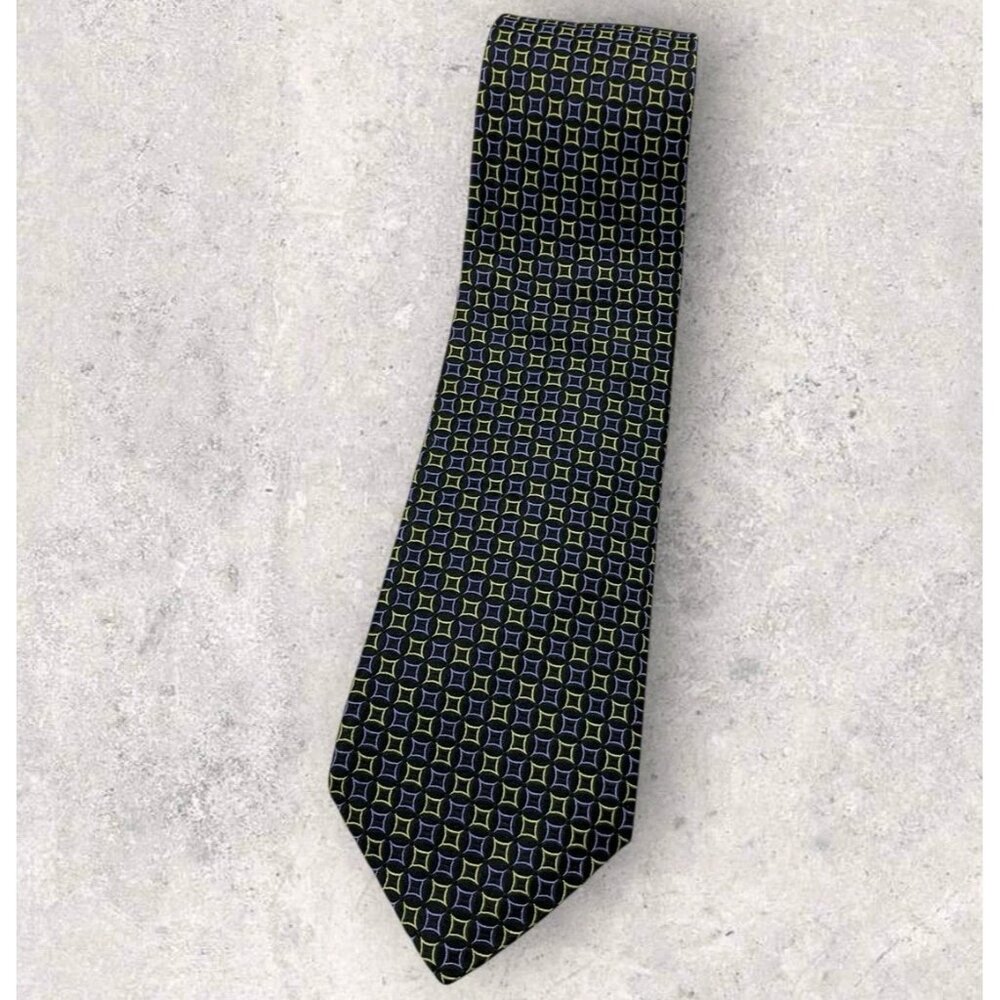 ROBERT TALBOTT Silk Tie USA Navy Purple Green Geometric W:3.7" EUC